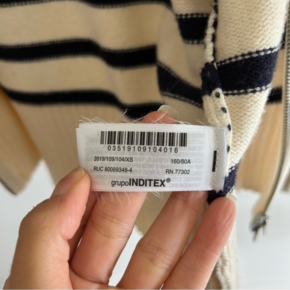 ZARA Zipped Striped Cream Cardigan Size S - Picture 5 of 9